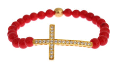 Nialaya Red Coral Gold CZ Cross 925 Silver Bracelet