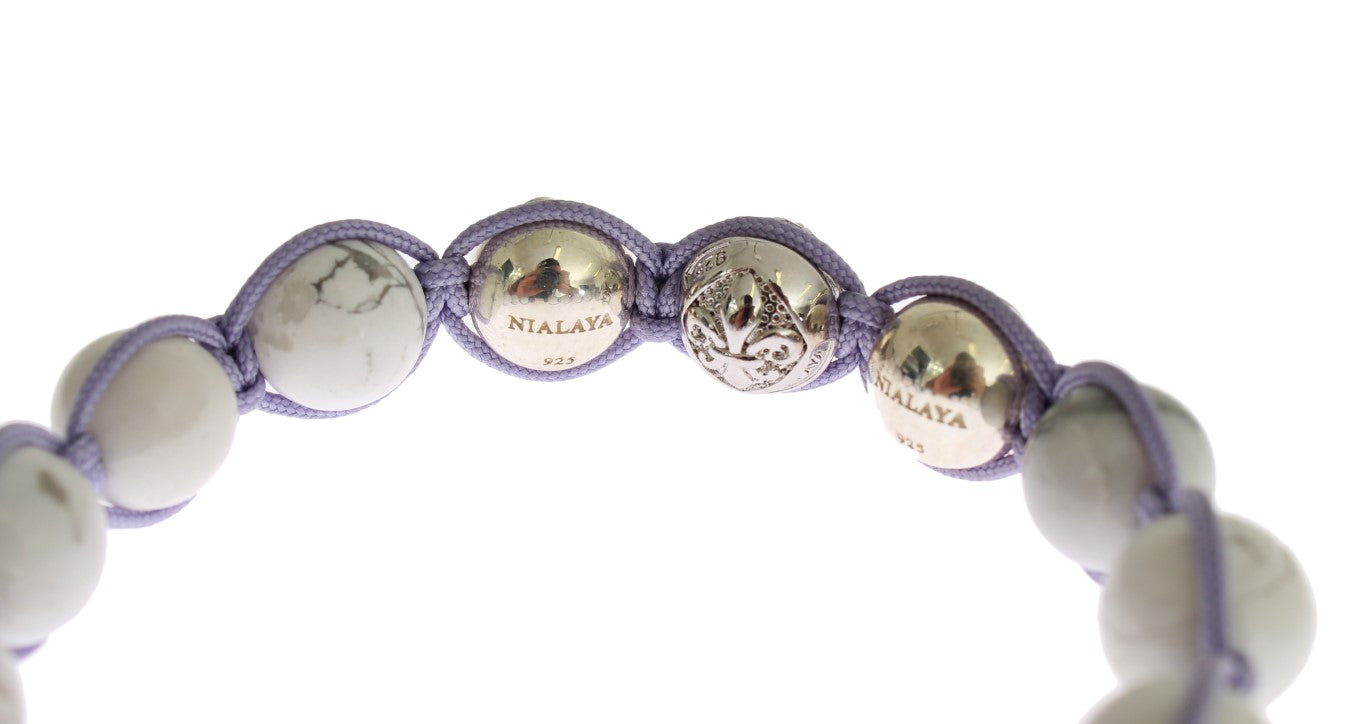 Nialaya Purple CZ Howlite 925 Silver Bracelet