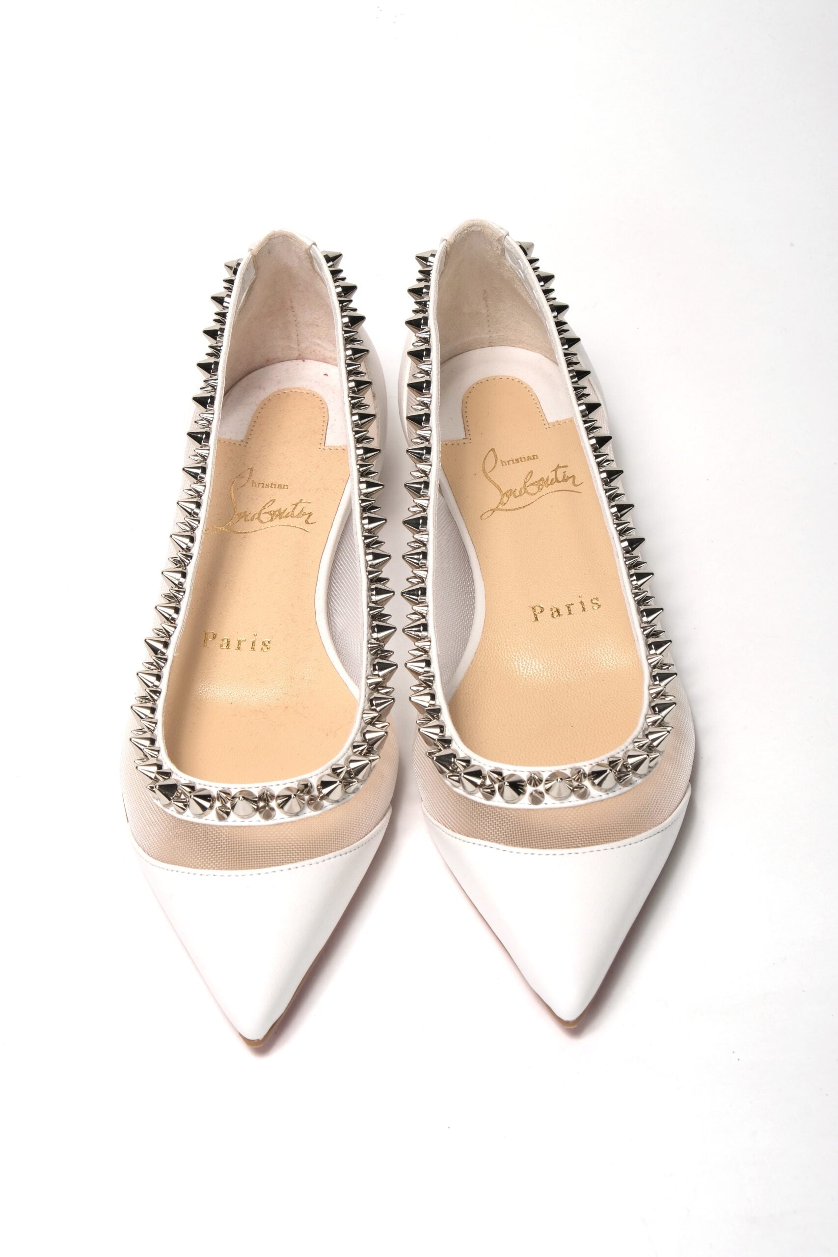 Christian Louboutin Bianco White silver Flat Point Toe Shoe