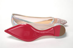 Christian Louboutin Silver Rose Flat Point Crystals Toe Shoe