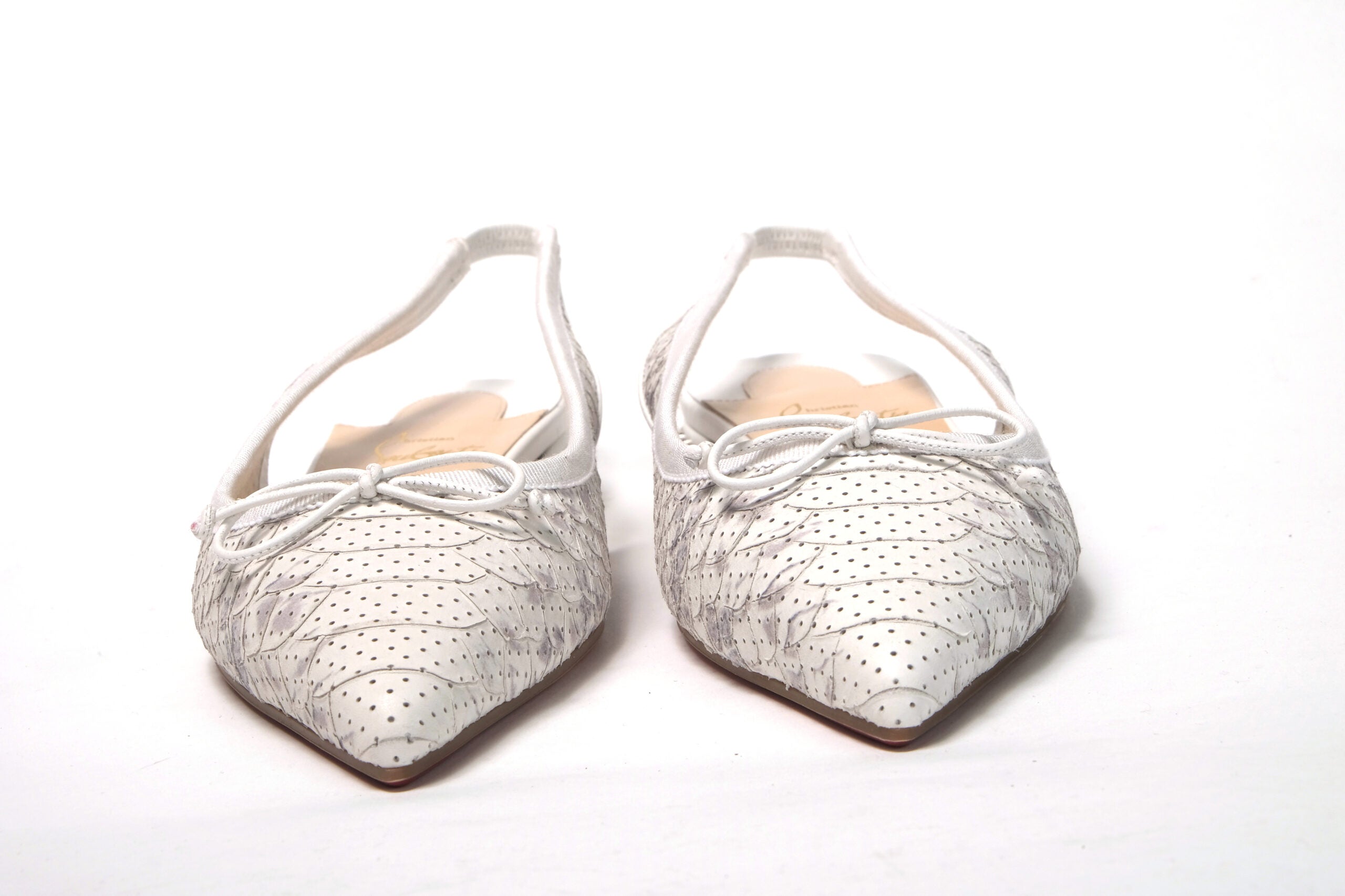 Christian Louboutin White Perforated Printed Flat Point Toe Shoe