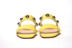 Christian Louboutin Bright Yellow Silver Wide Strap Studded Flat