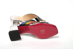 Christian Louboutin Silver Silver And Rainbow Stripe Mule Sandal