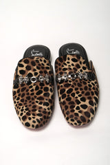 Christian Louboutin Black Brown Leapord Print Open Back Loafer