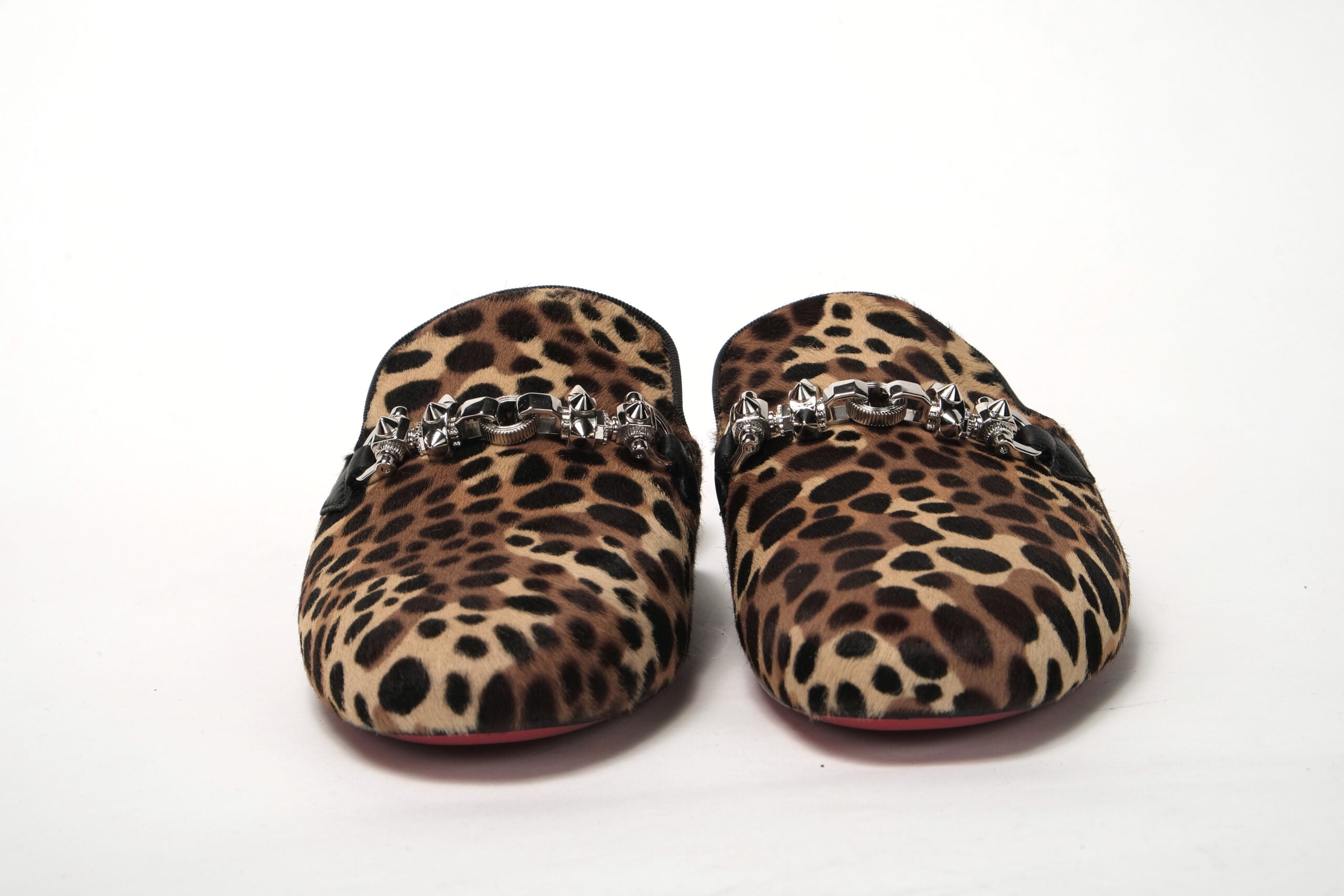 Christian Louboutin Black Brown Leapord Print Open Back Loafer