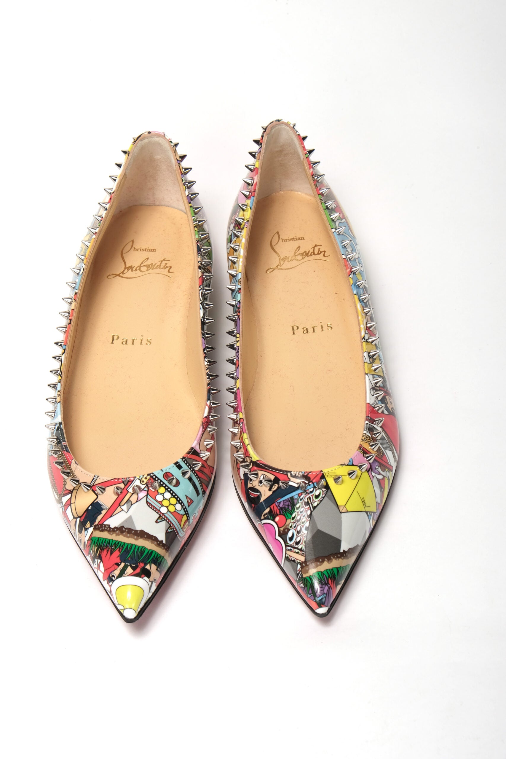 Christian Louboutin Silver Multi Print Embellished Flat Patent Point Shoe