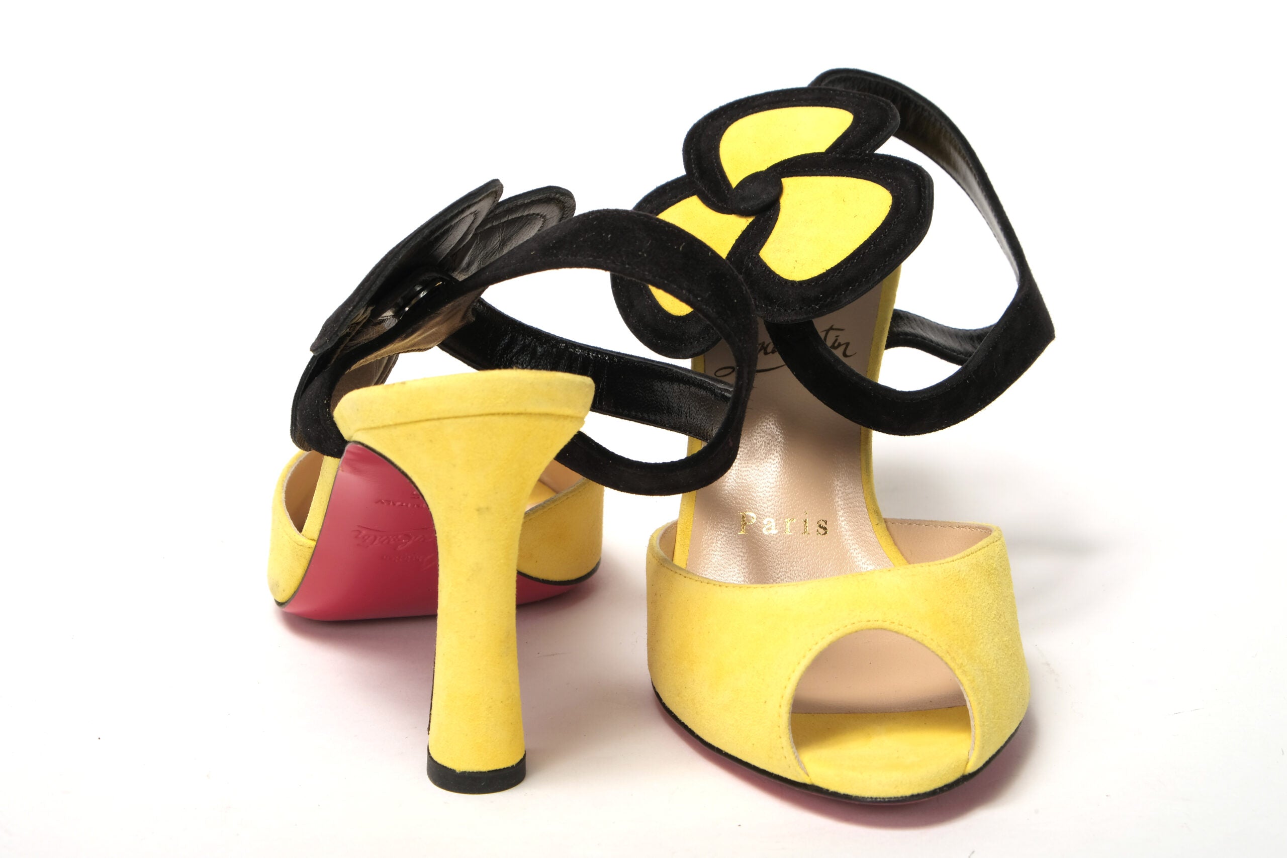 Christian Louboutin Yellow Black Peep Toe Flower Sandal