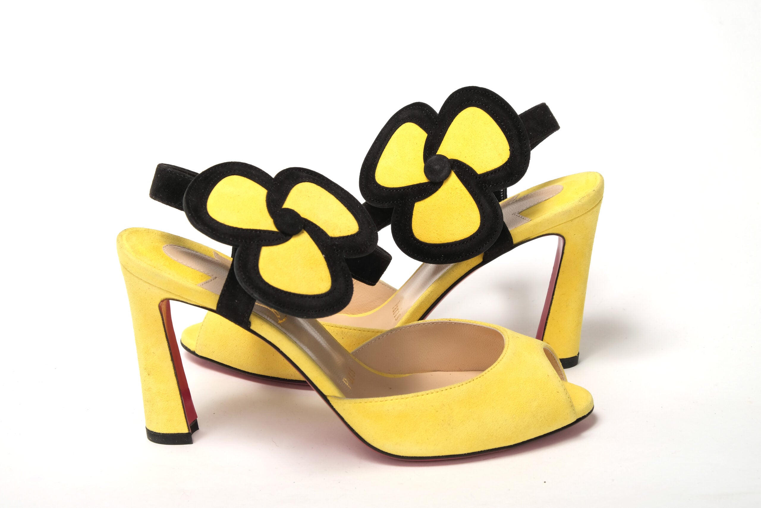 Christian Louboutin Yellow Black Peep Toe Flower Sandal