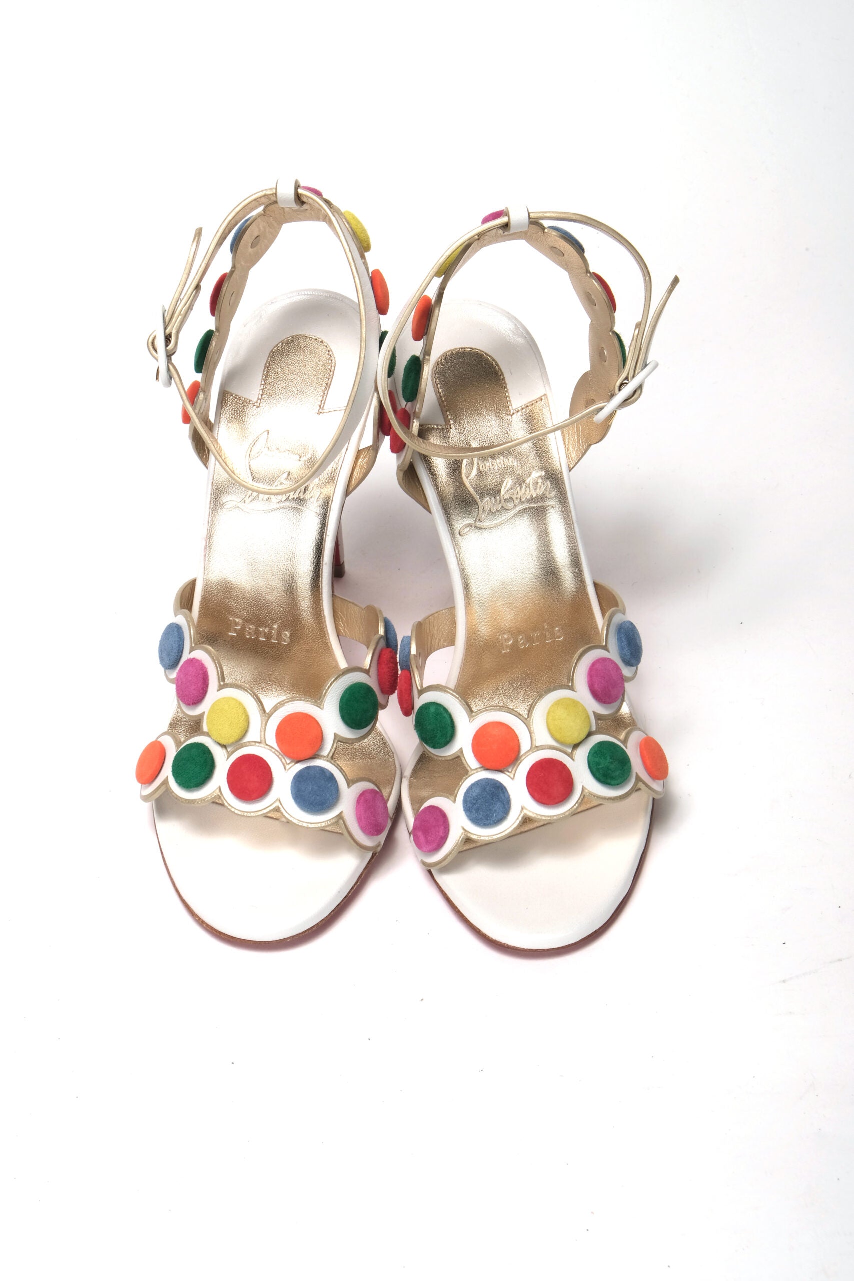 Christian Louboutin White Multicolor Spot Design High Heels Shoes Sandal