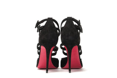 Christian Louboutin Black Velour Perforated Strappy High Heel Sandal 