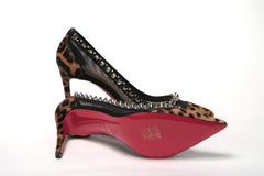 Christian Louboutin Brown Silver Leopard  Nappa And Mesh Studded High Heels Pumps