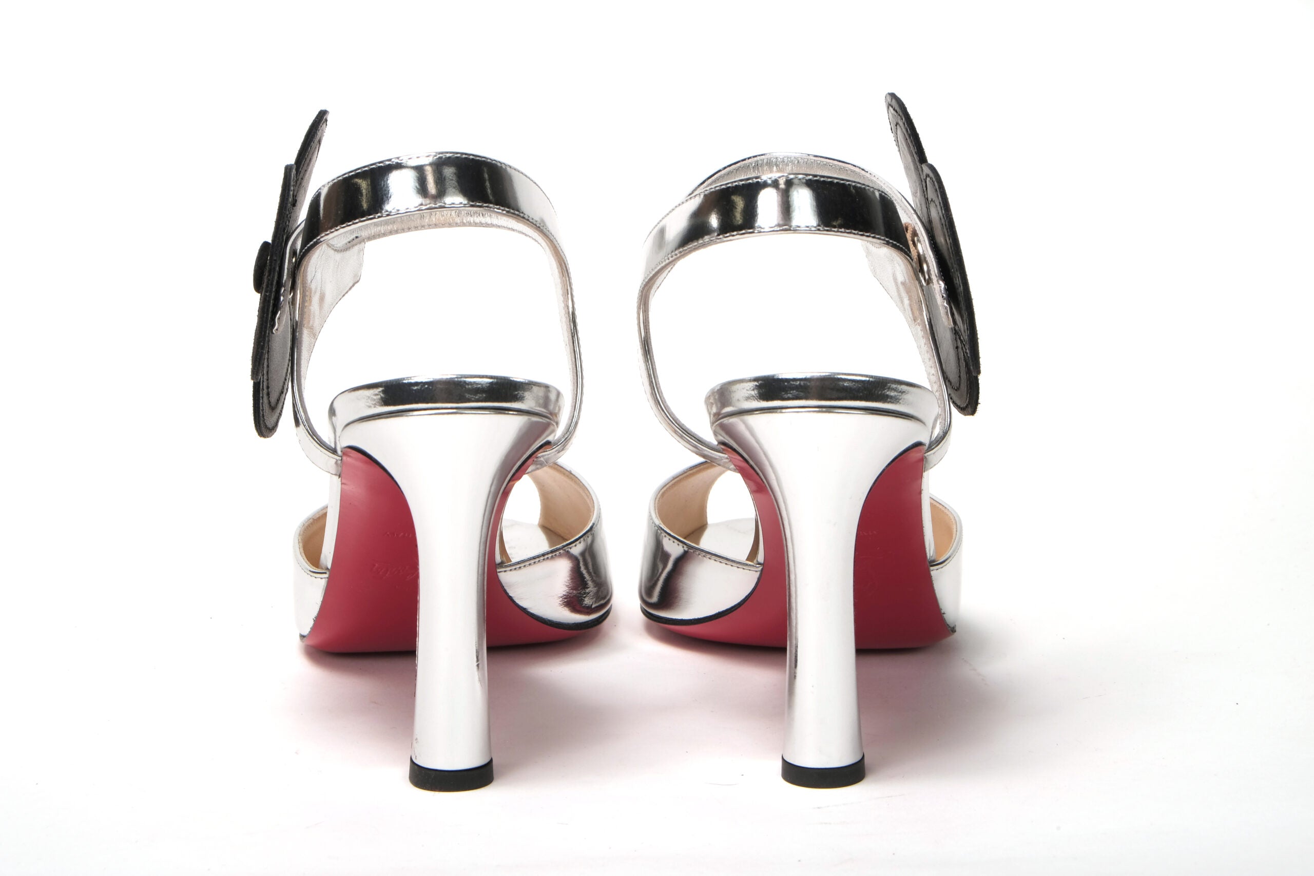 Christian Louboutin Silver/Black Pansy 85 Specchio Heels