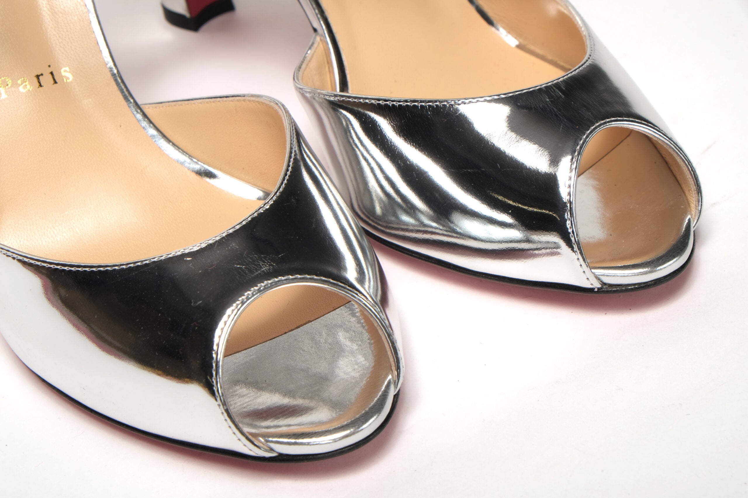 Christian Louboutin Silver/Black Pansy 85 Specchio Heels