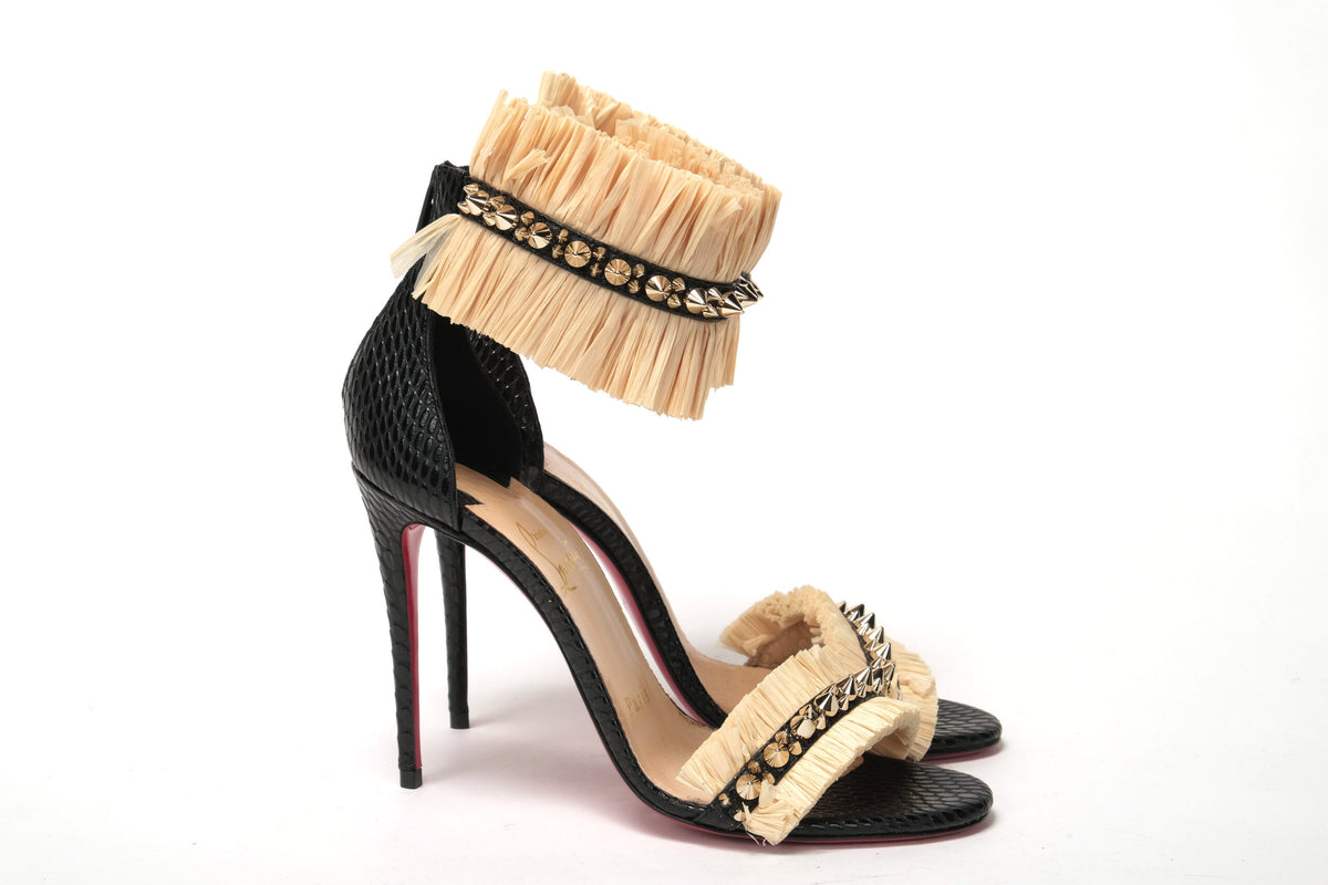 Christian Louboutin Black/Savane Black/Natural Poupedou 100 Calf Heel