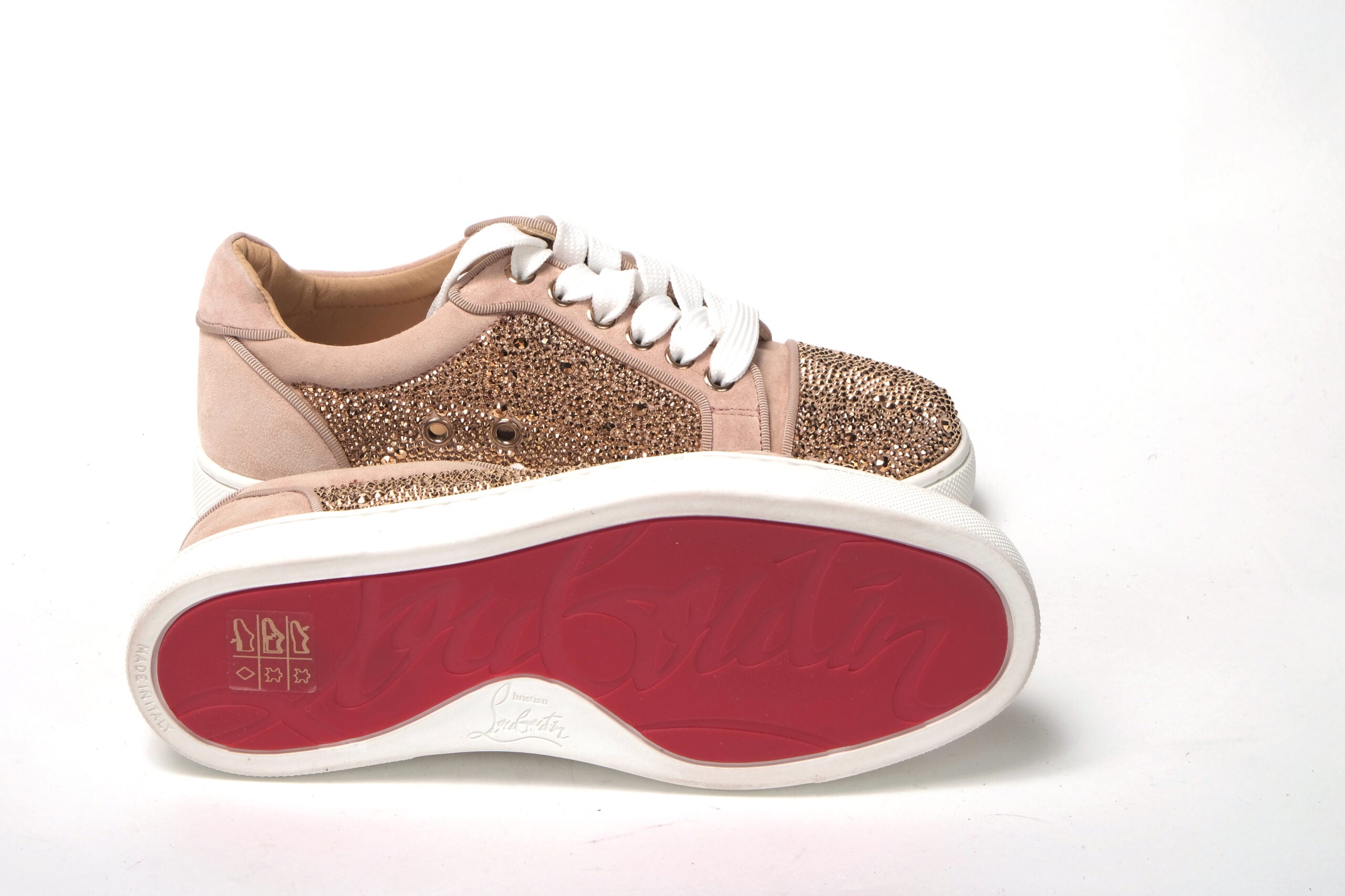 Christian Louboutin Antoinette Rose Gold Embellished Sneakers