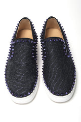 Christian Louboutin Navy/Electro Met Pik Boat Flat Shoes