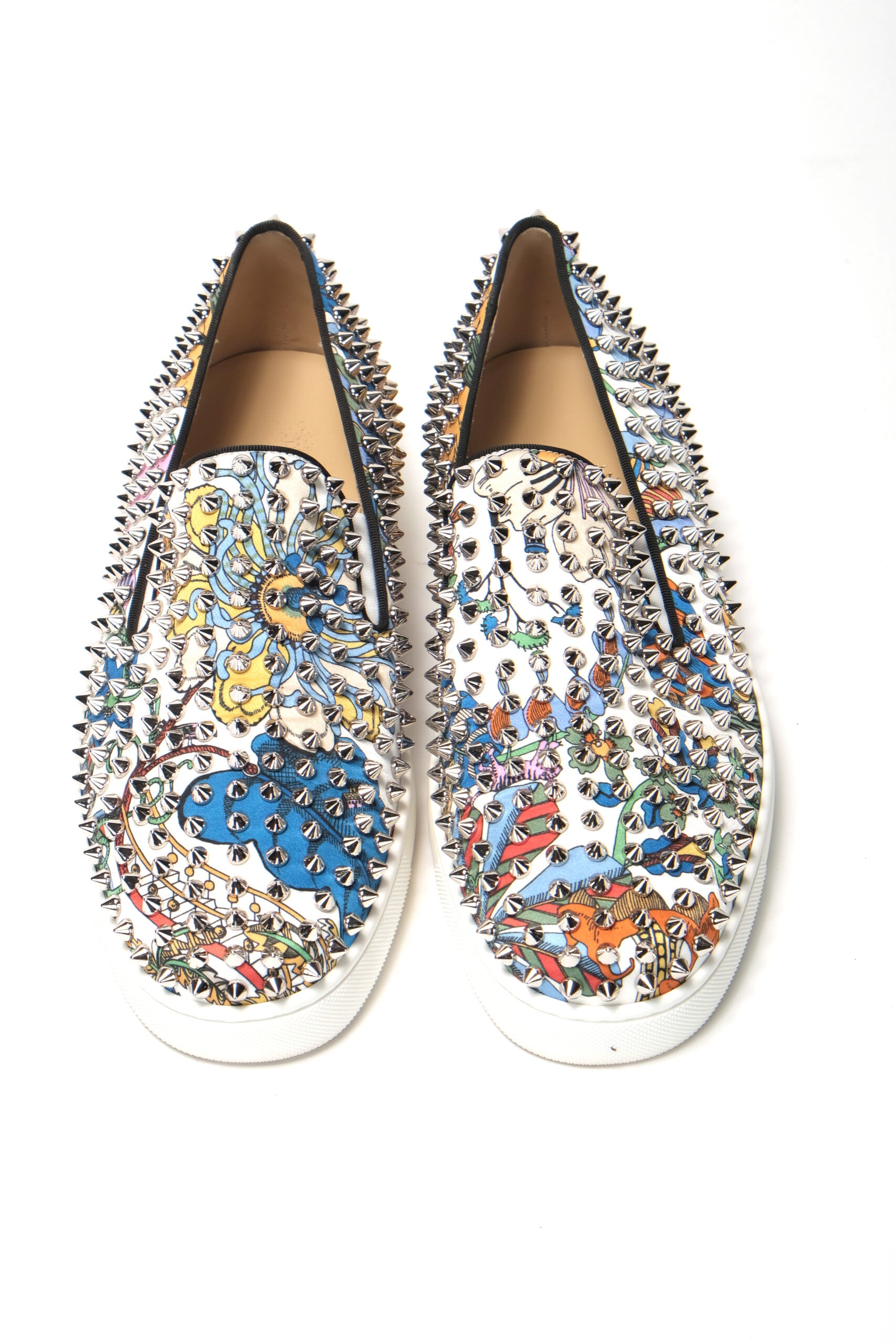 Christian Louboutin White/Multi Silver Rollerboat Flat Crepe Shoes