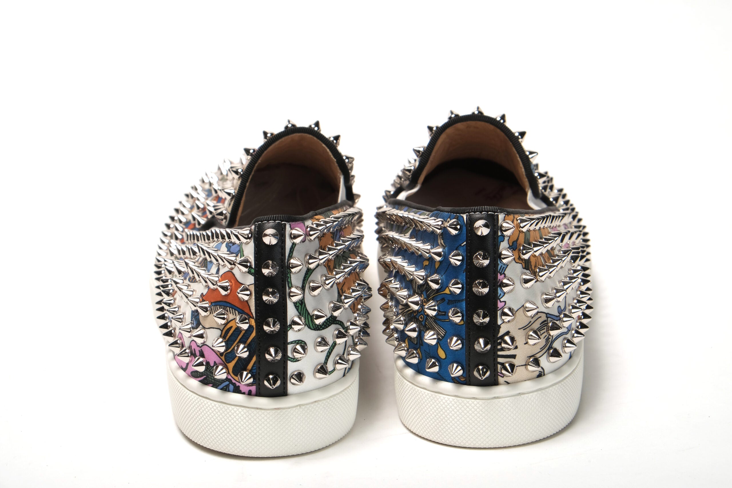 Christian Louboutin White/Multi Silver Rollerboat Flat Crepe Shoes