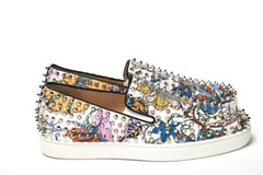 Christian Louboutin White/Multi Silver Rollerboat Flat Crepe Shoes