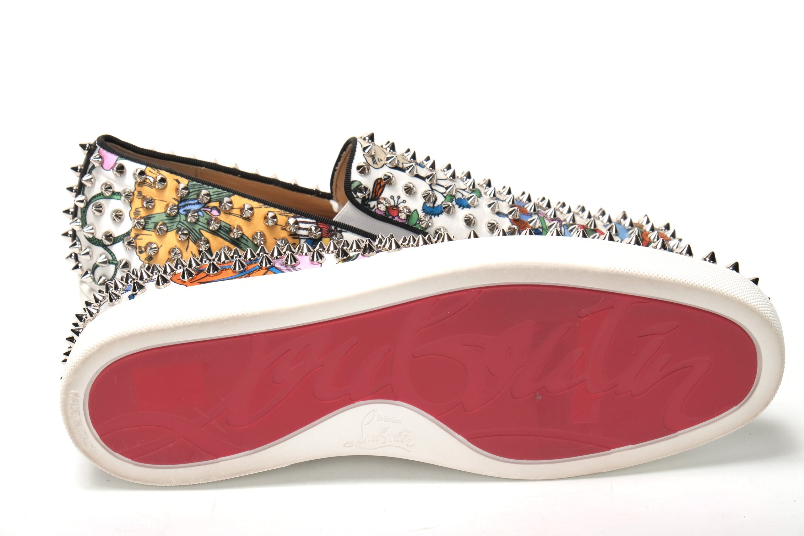 Christian Louboutin White/Multi Silver Rollerboat Flat Crepe Shoes