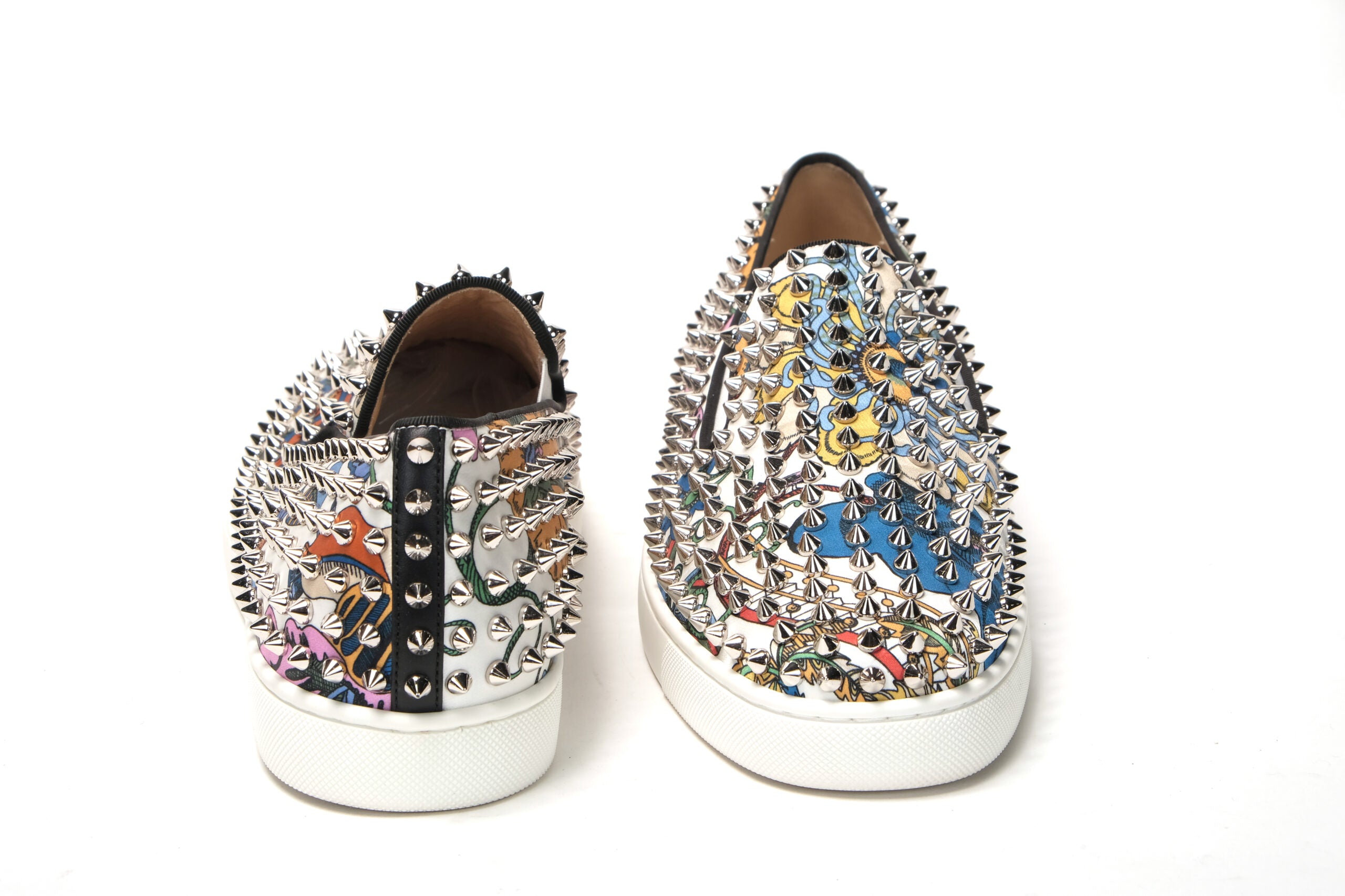 Christian Louboutin White/Multi Silver Rollerboat Flat Crepe Shoes