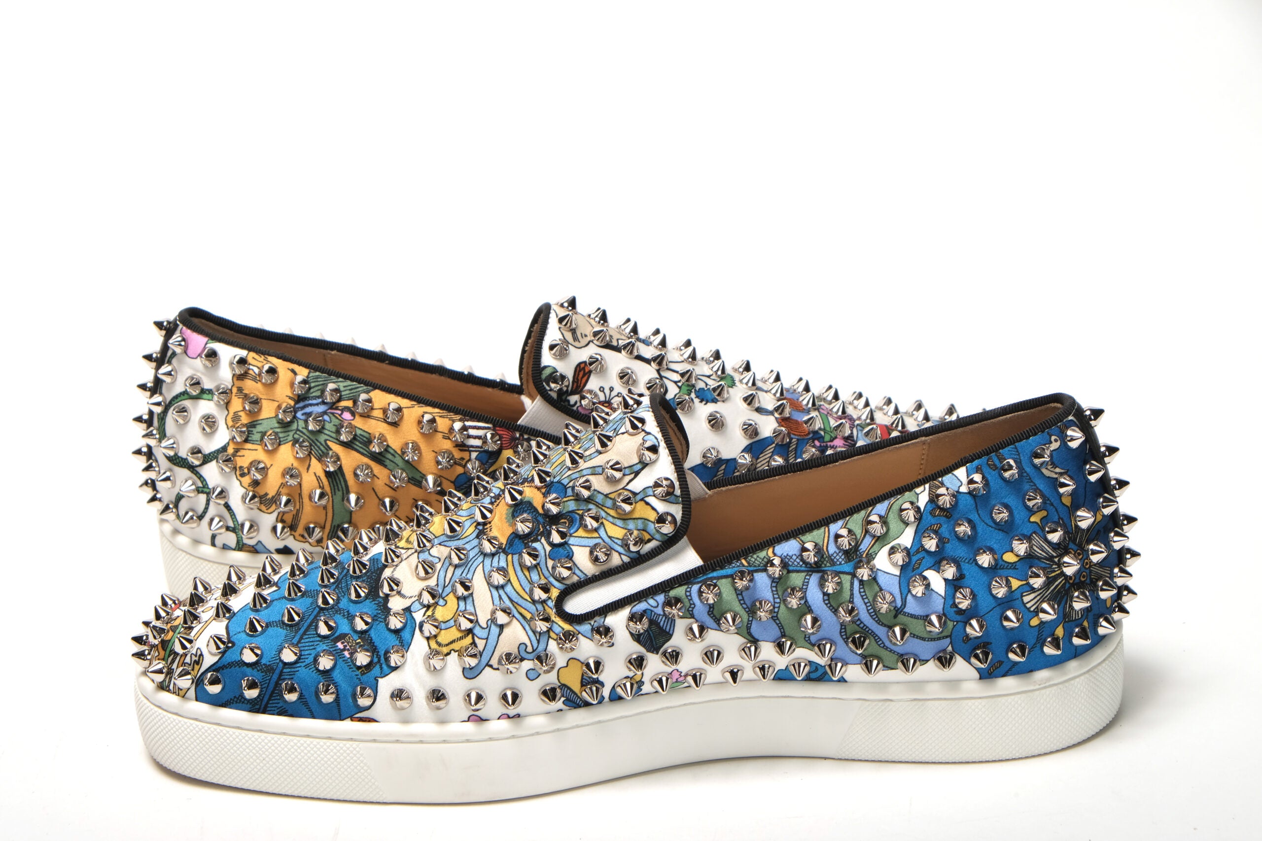 Christian Louboutin White/Multi Silver Rollerboat Flat Crepe Shoes