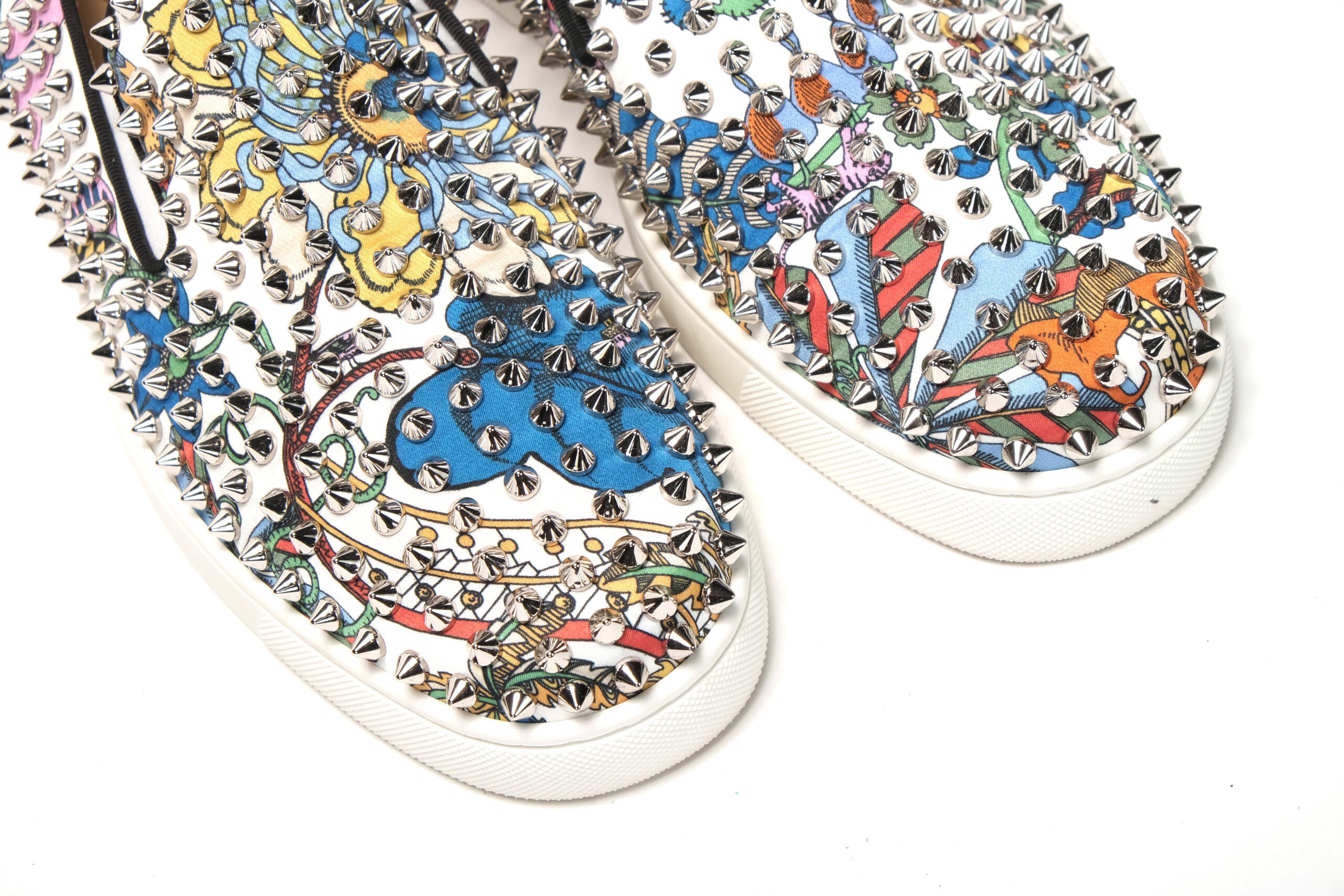 Christian Louboutin White/Multi Silver Rollerboat Flat Crepe Shoes