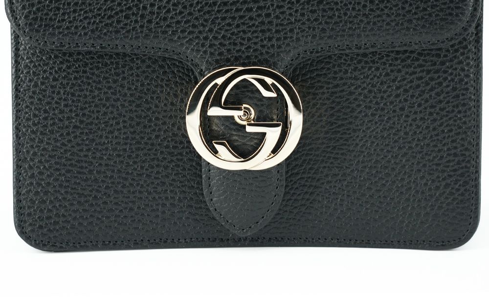 Gucci Black Calf Leather Dollar Shoulder Bag