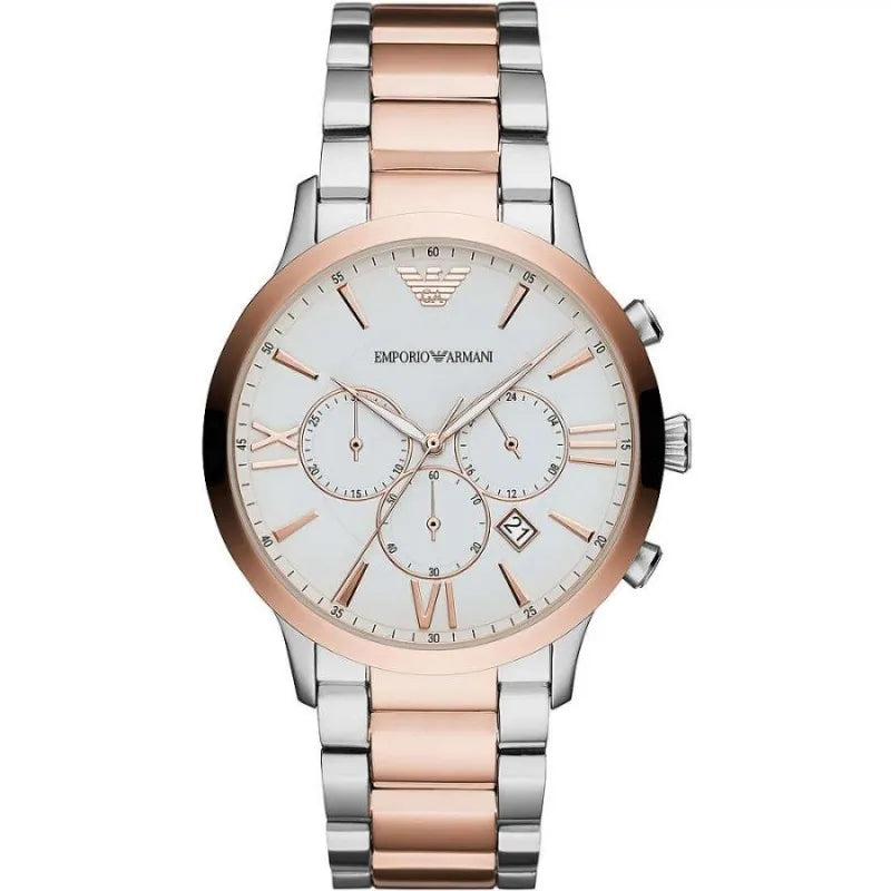 Emporio Armani Silver and Bronze Steel Chronograph Watch