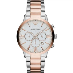 Emporio Armani Silver and Bronze Steel Chronograph Watch