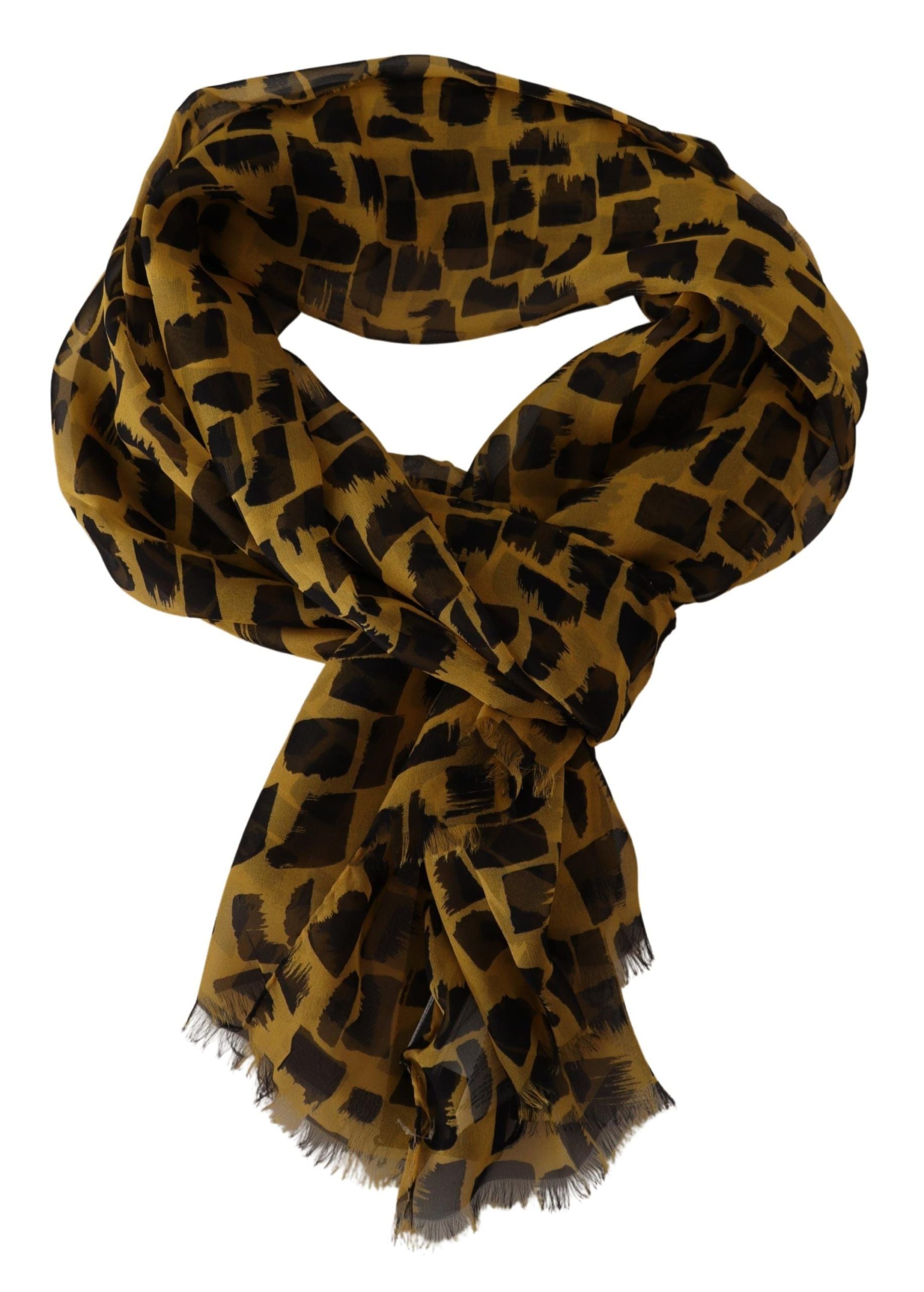 Dolce & Gabbana Yellow Patterned 100% Silk Wrap Shawl Scarf