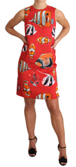 Dolce & Gabbana Chic Red Fish Print Sleeveless Shift Dress