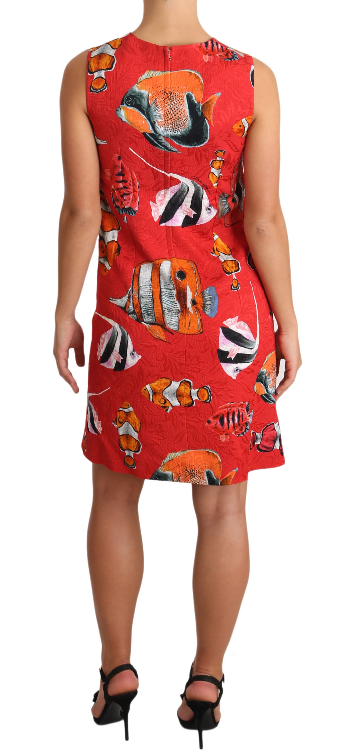 Dolce & Gabbana Chic Red Fish Print Sleeveless Shift Dress