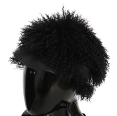 Dolce & Gabbana Black Tibet Lamb Fur Leather Gatsby Hat