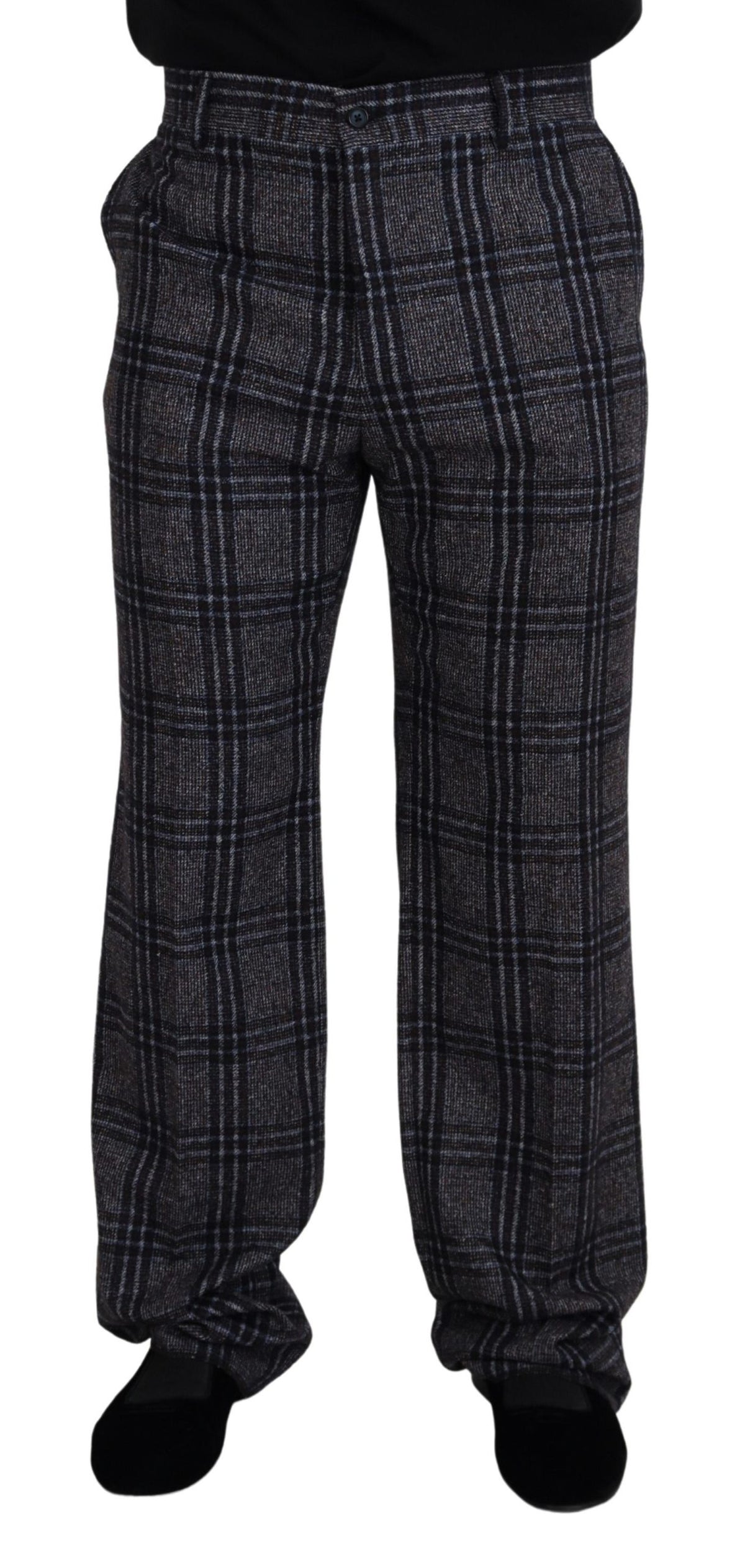 Dolce & Gabbana Gray Checkered Mid Waist Men Pants