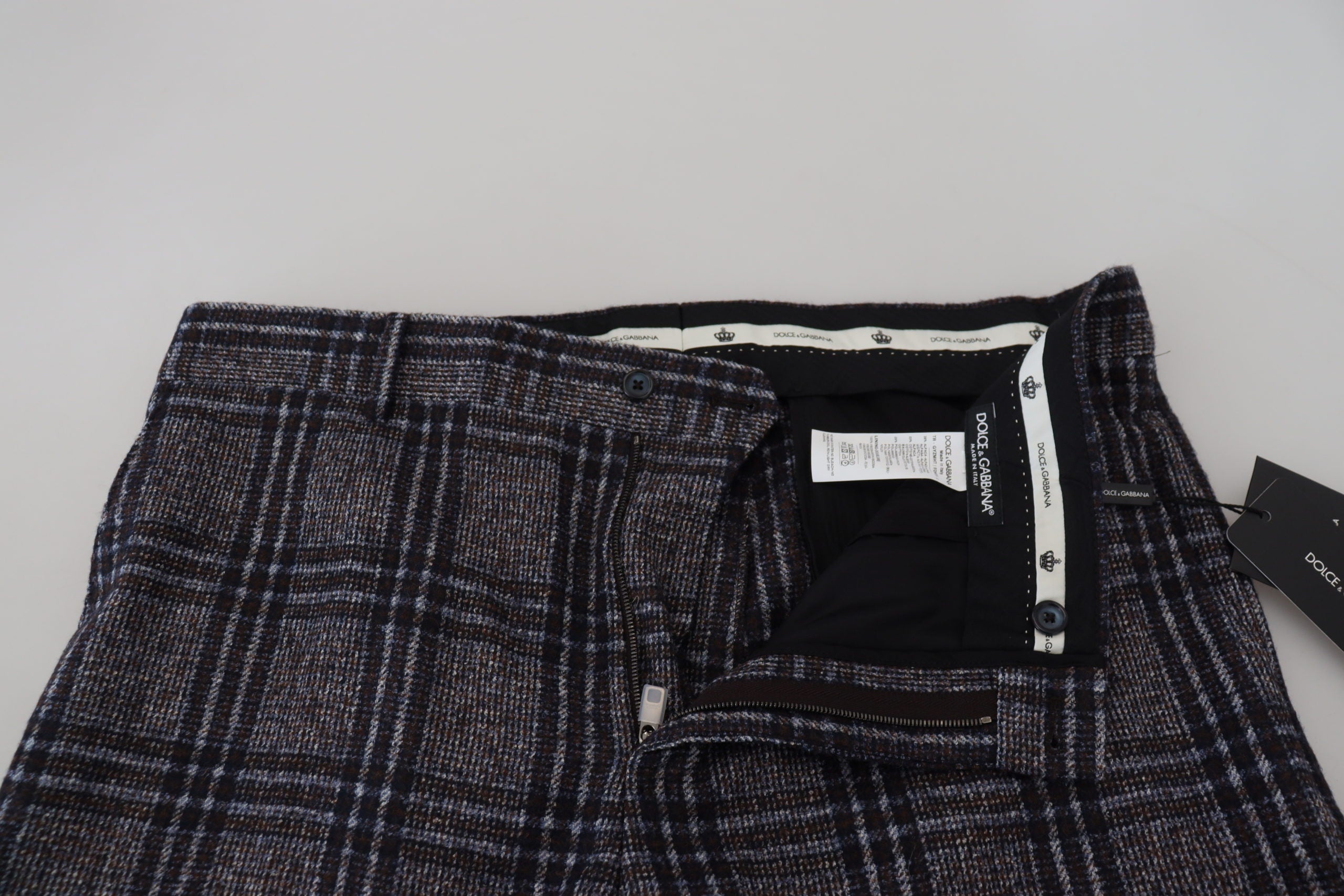 Dolce & Gabbana Gray Checkered Mid Waist Men Pants