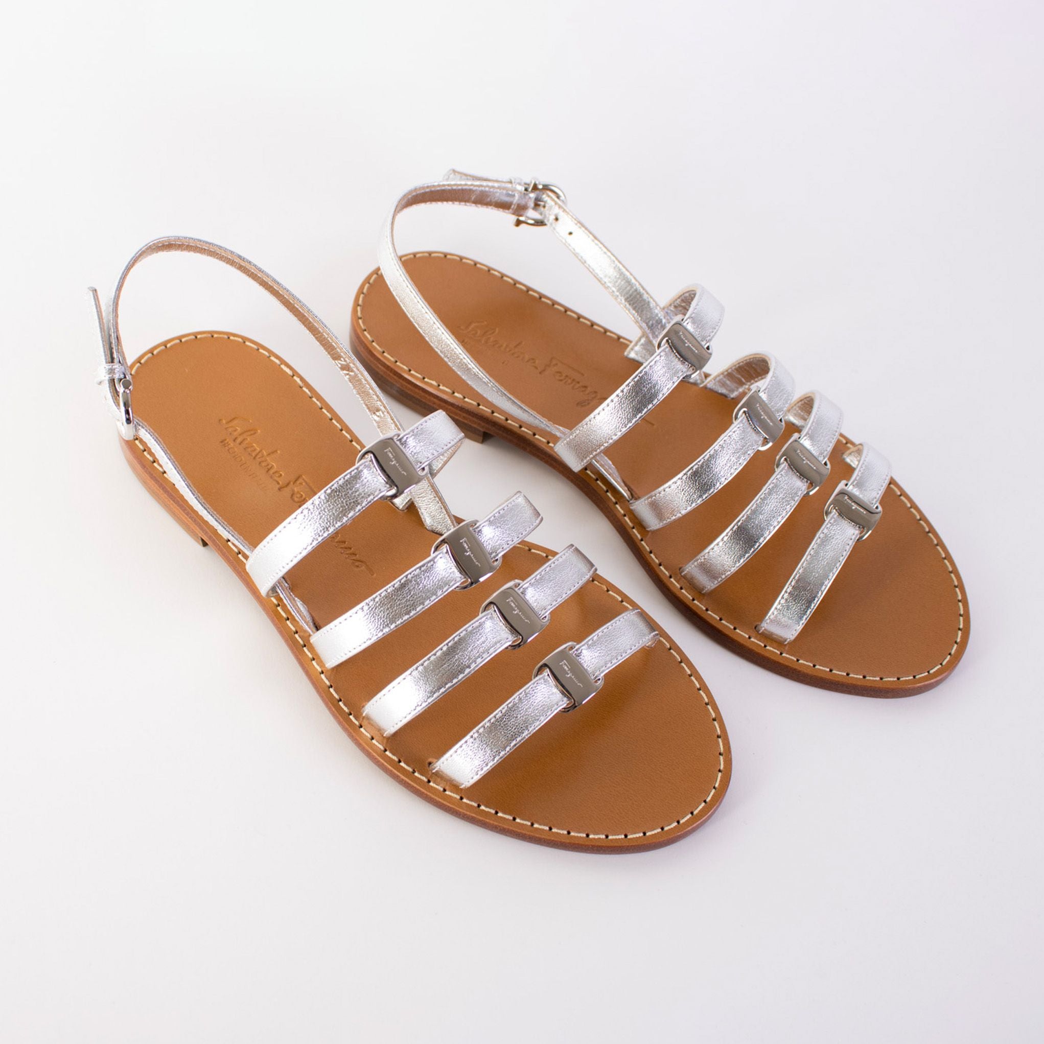 Salvatore Ferragamo Silver Leather Galilee Sandals