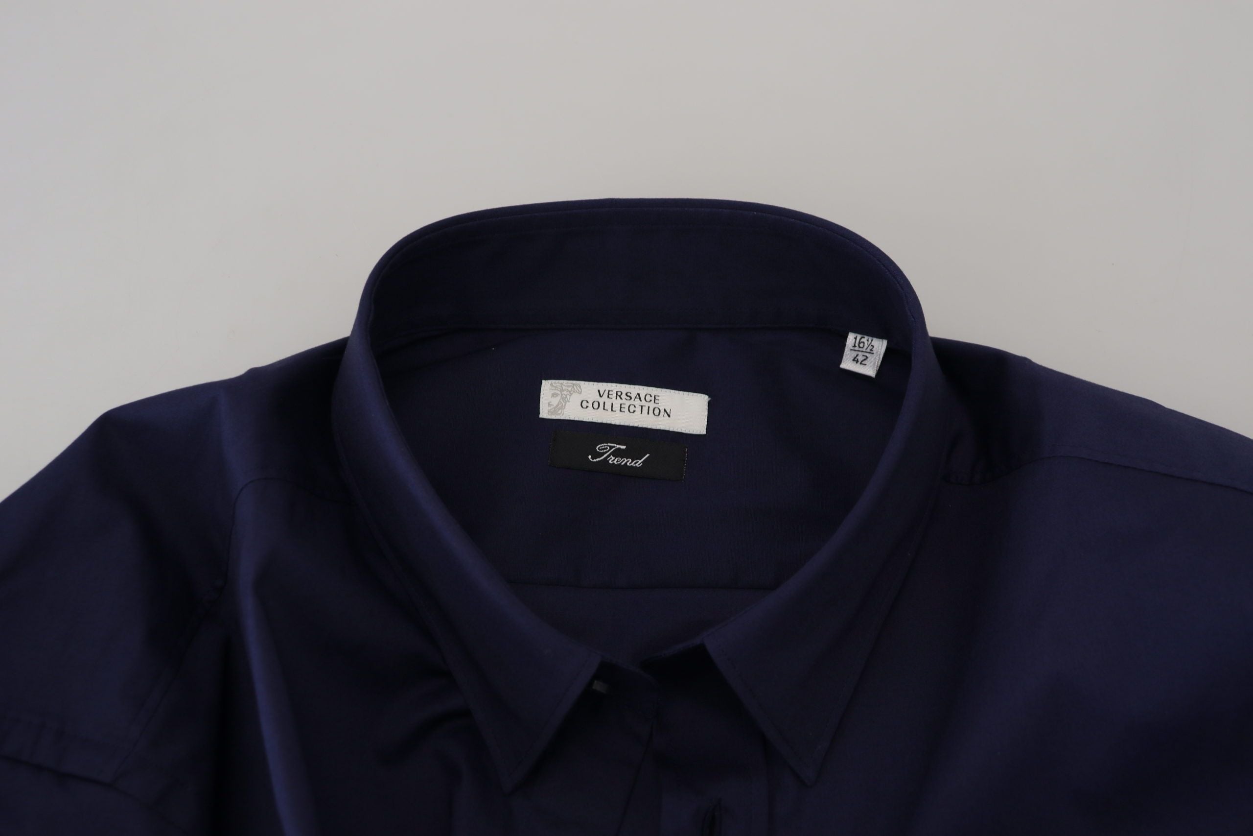 Versace Collection Elegant Dark Blue Cotton Blend Dress Shirt