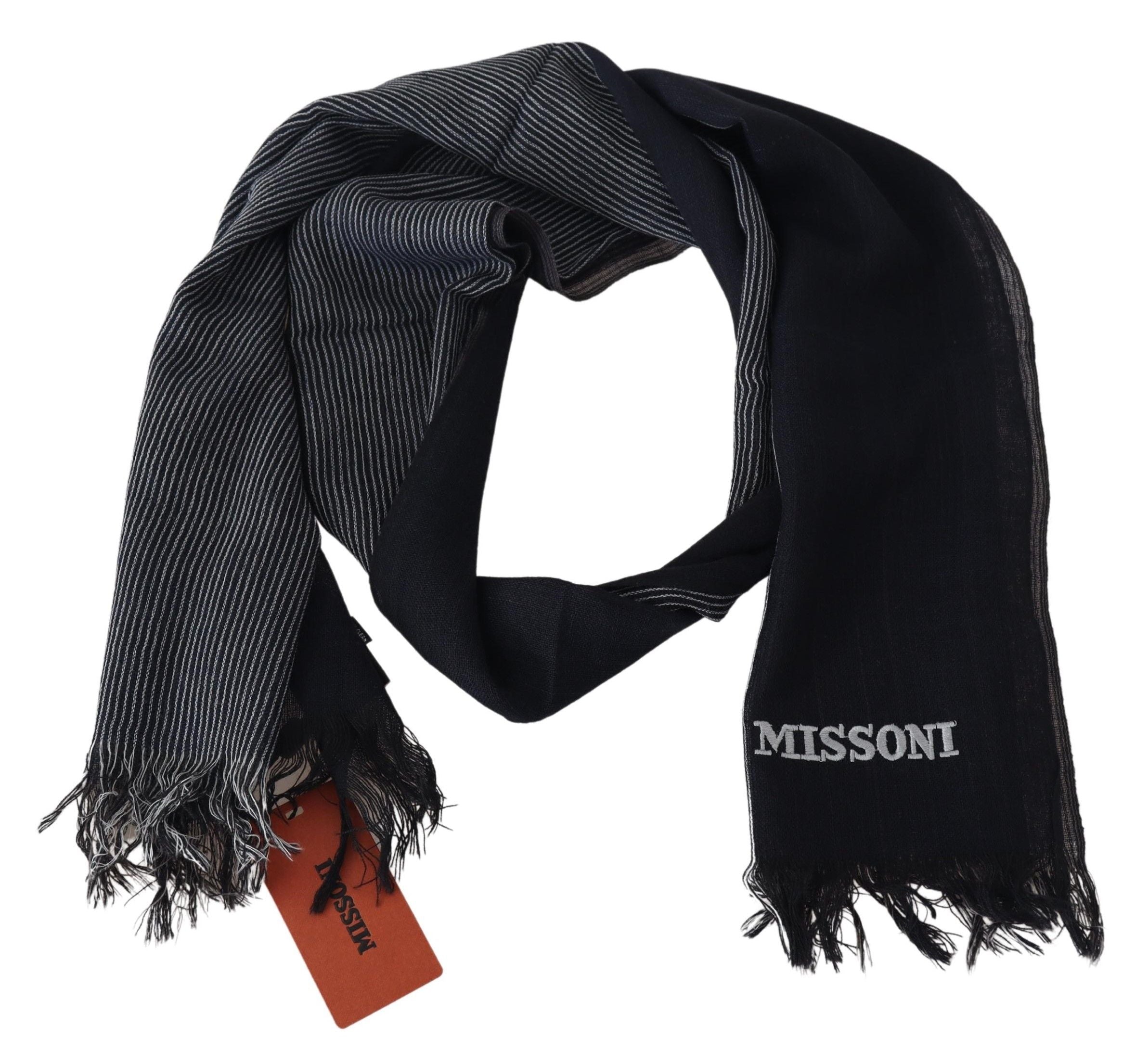 Missoni Black Striped Wool Unisex Neck Wrap Scarf