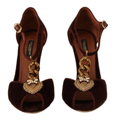 Dolce & Gabbana Elegant Gold Detail Velvet Heels