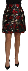 Dolce & Gabbana Black Floral Jacquard High Waist A-line Mini Skirt