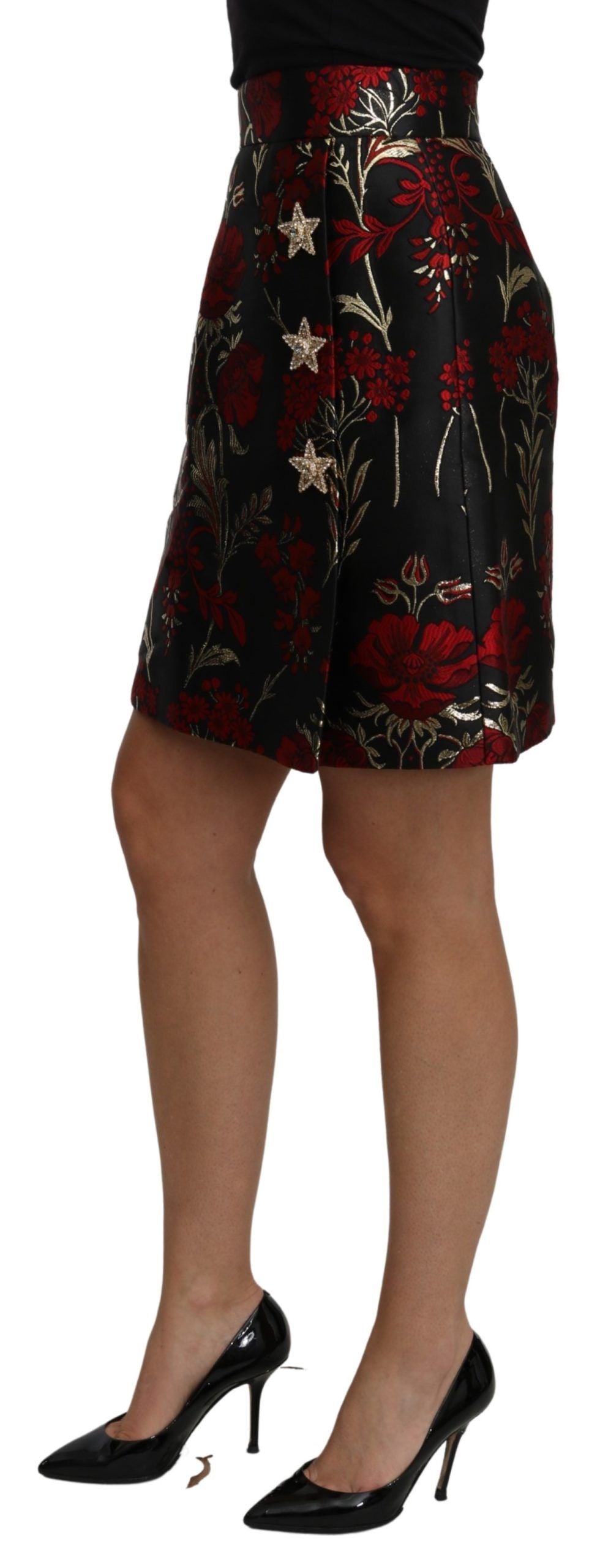 Dolce & Gabbana Black Floral Jacquard High Waist A-line Mini Skirt