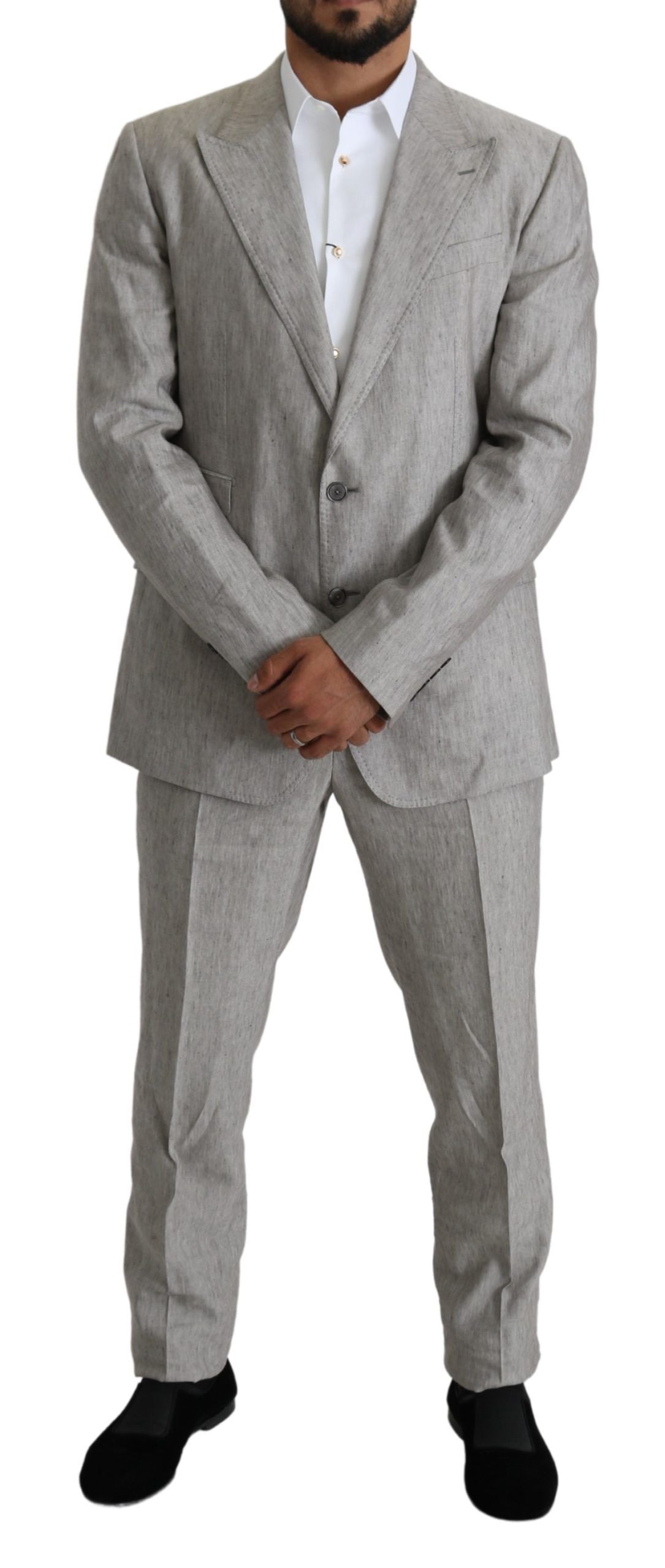 Dolce & Gabbana Elegant Slim Fit Gray Linen-Silk Suit