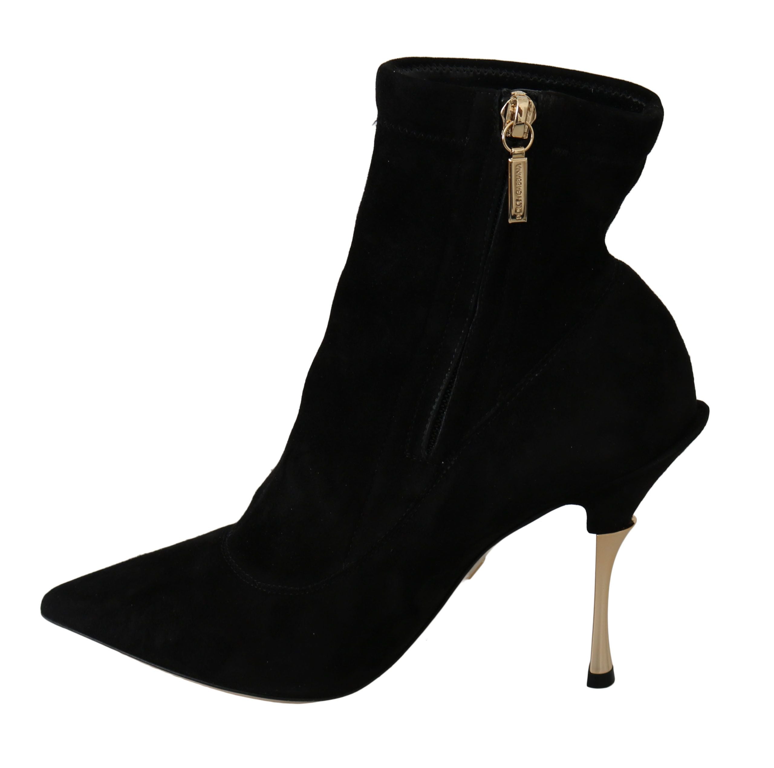 Dolce & Gabbana Elegant Suede Ankle Heels with Gold Accents