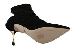 Dolce & Gabbana Elegant Suede Ankle Heels with Gold Accents