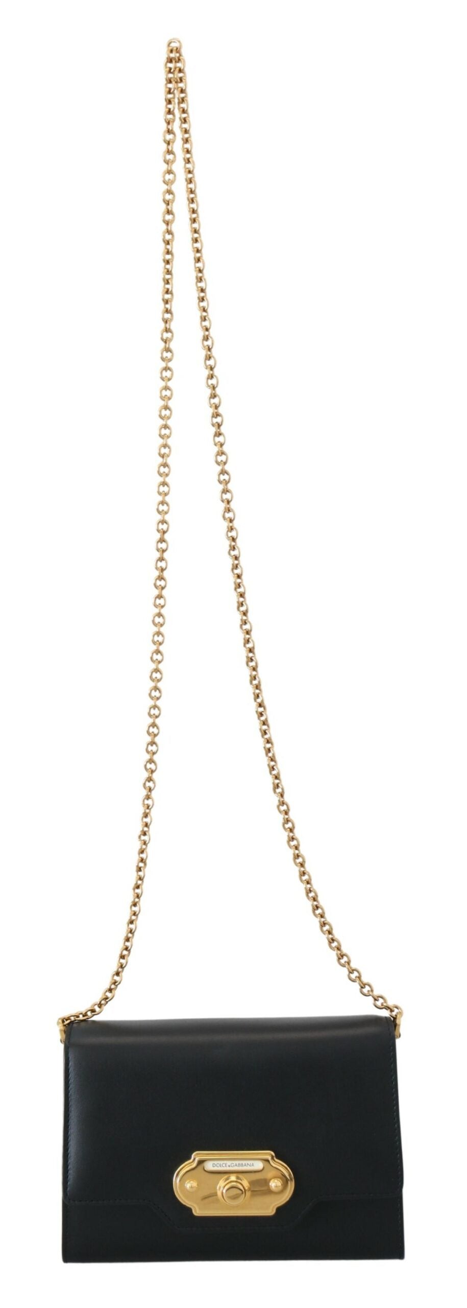 Dolce & Gabbana Chic Black Leather Shoulder Bag with Gold Detailing