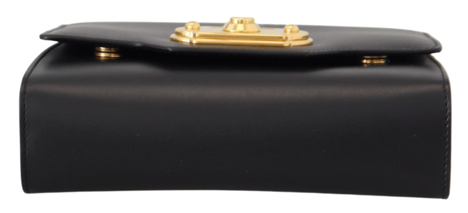 Dolce & Gabbana Chic Black Leather Shoulder Bag with Gold Detailing