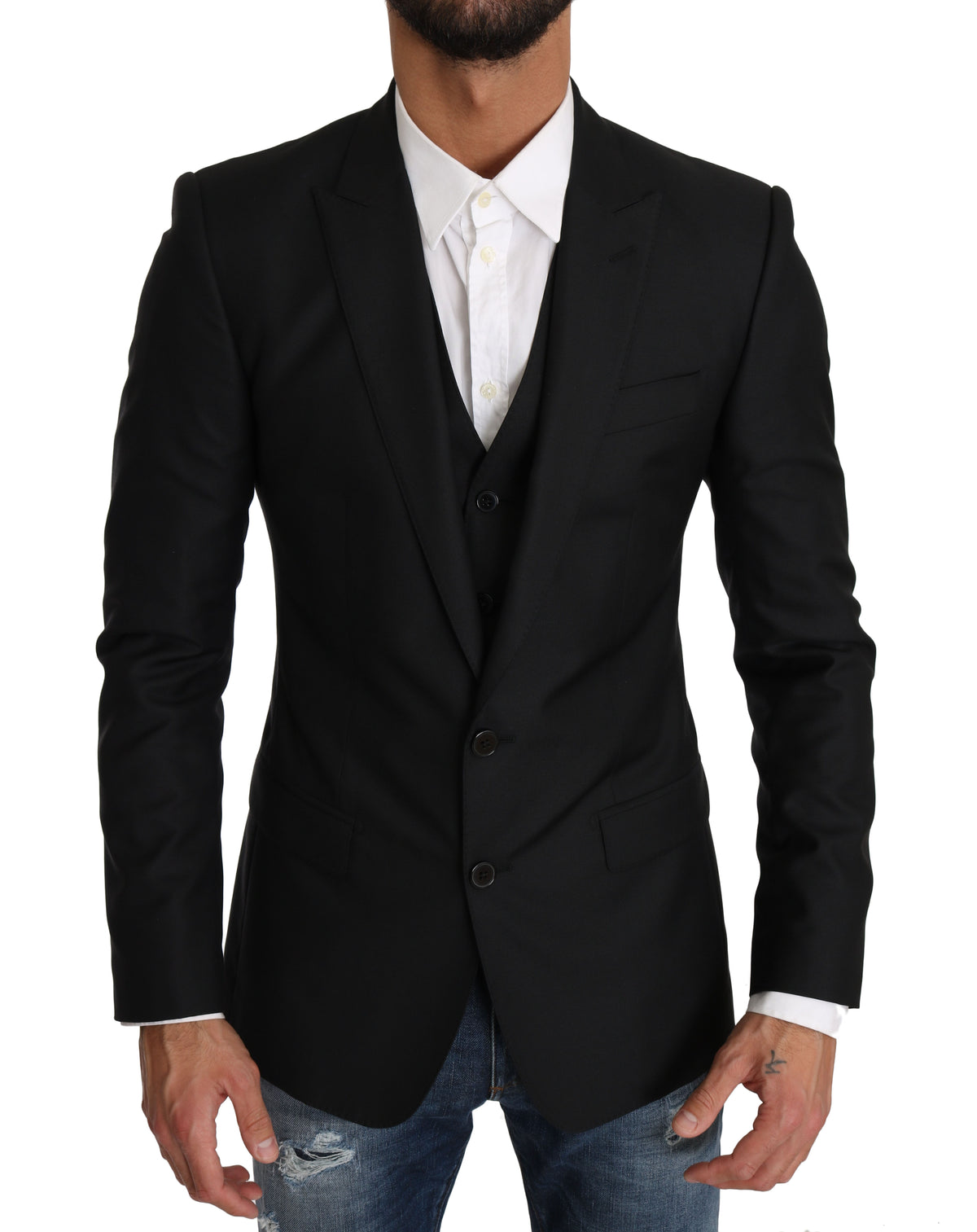 Dolce & Gabbana Blazer Vest 2 Piece Black Wool MARTINI