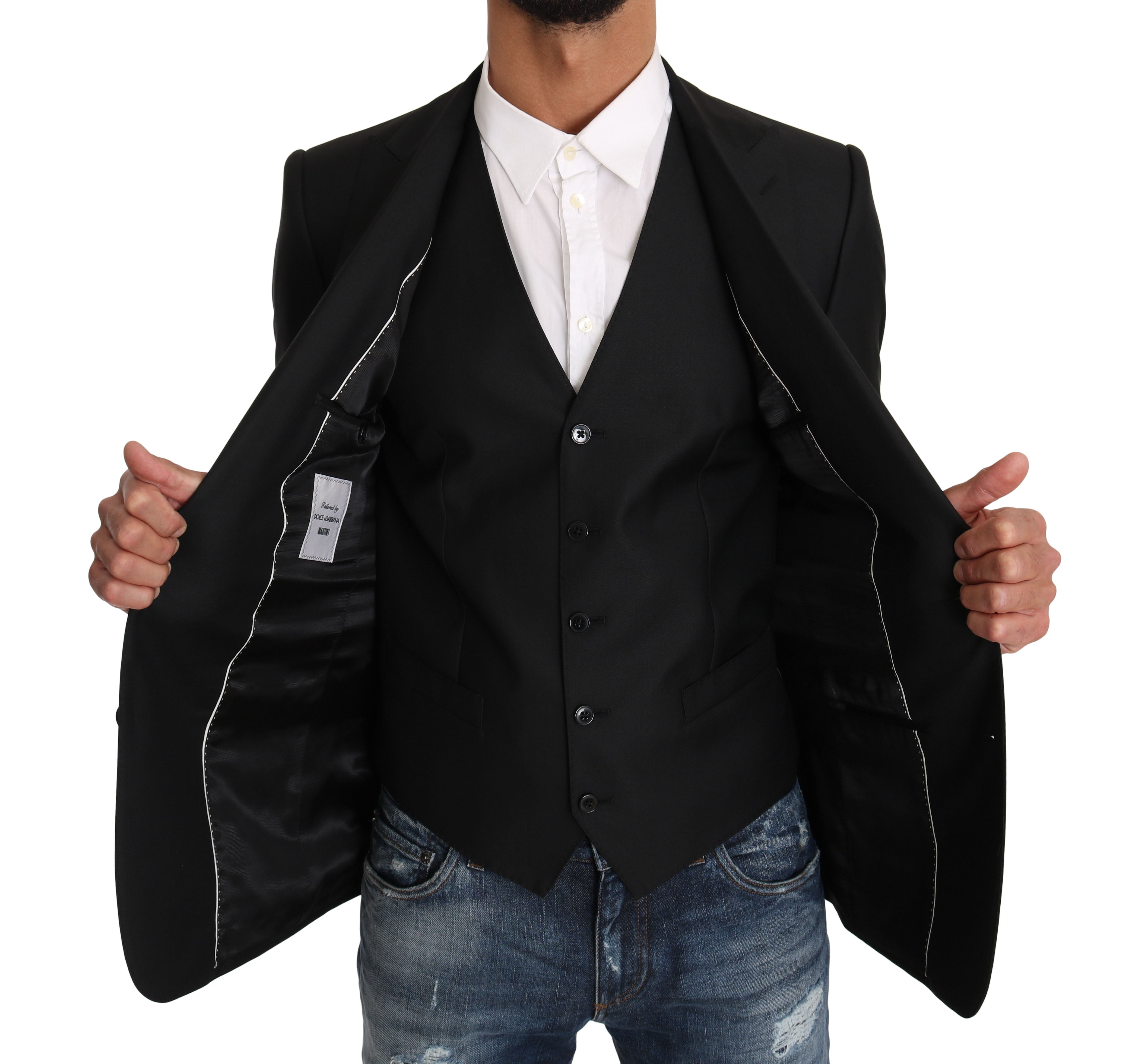 Dolce & Gabbana Blazer Vest 2 Piece Black Wool MARTINI