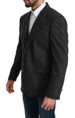 Dolce & Gabbana Elegant Gray Plaid Virgin Wool Blazer